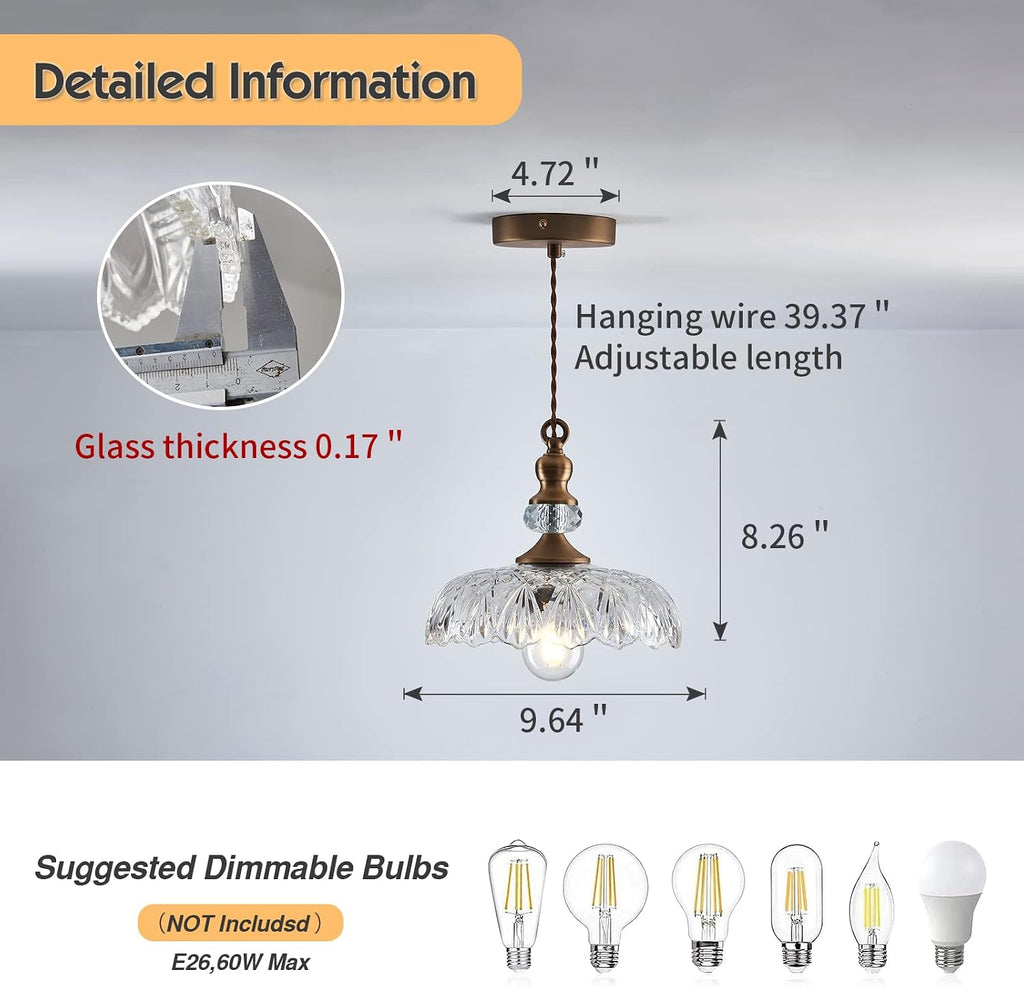 Vintage Glass Pendant Light Fixture Brass Modern Adjustable Chandelier Farmhouse Hanging Light for Hallway Porch