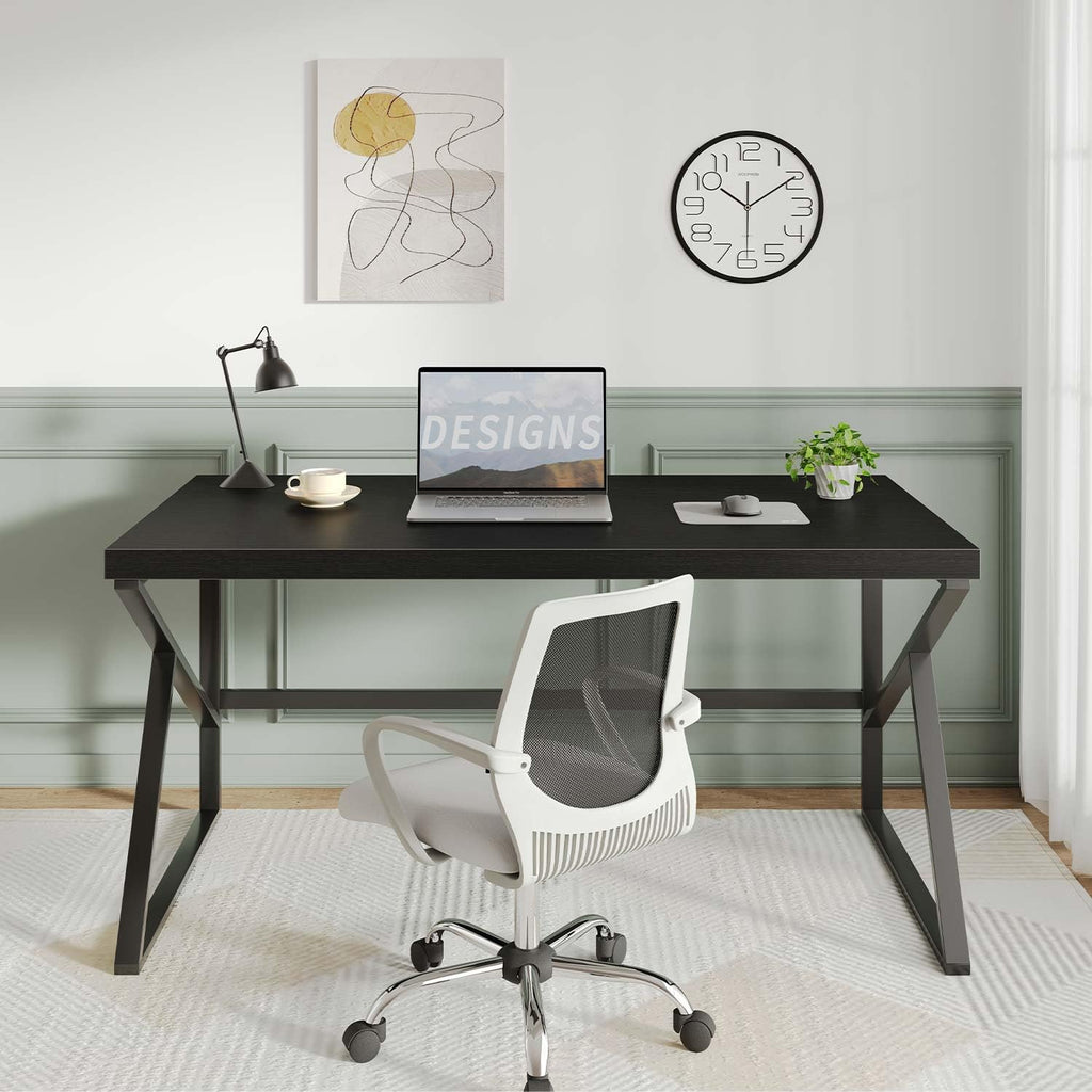 Black Desk, Modern Industrial Home Office Computer Desk 55 Inch