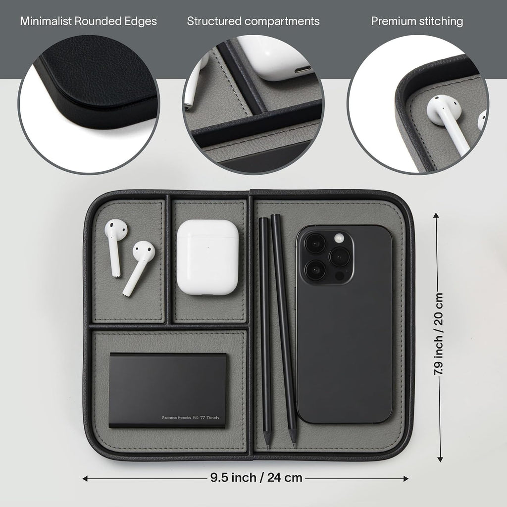 Nordik Leather Valet Tray - Medium EDC Tray - Pebble Black 9.5 x 7.9