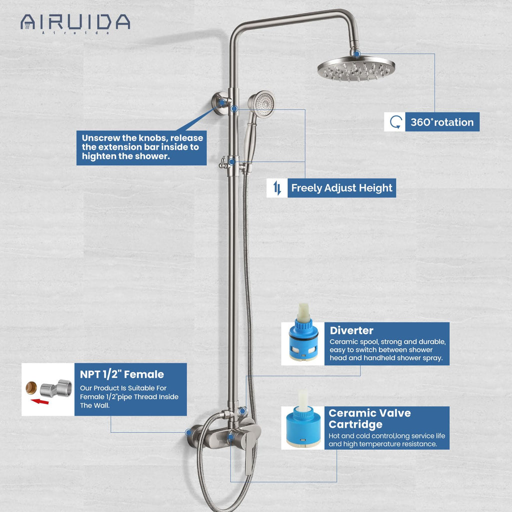 Brushed Nickel Exposed Shower System with Handheld Spray