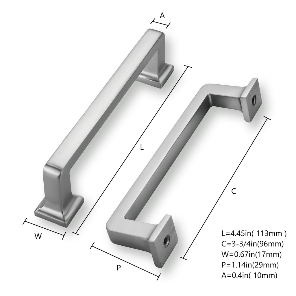 20 Pack Brushed Nickel Cabinet Pulls, 3-3/4 Inch(96mm) Hole Centers Solid Satin Nickel Cabinet Handles Kitchen