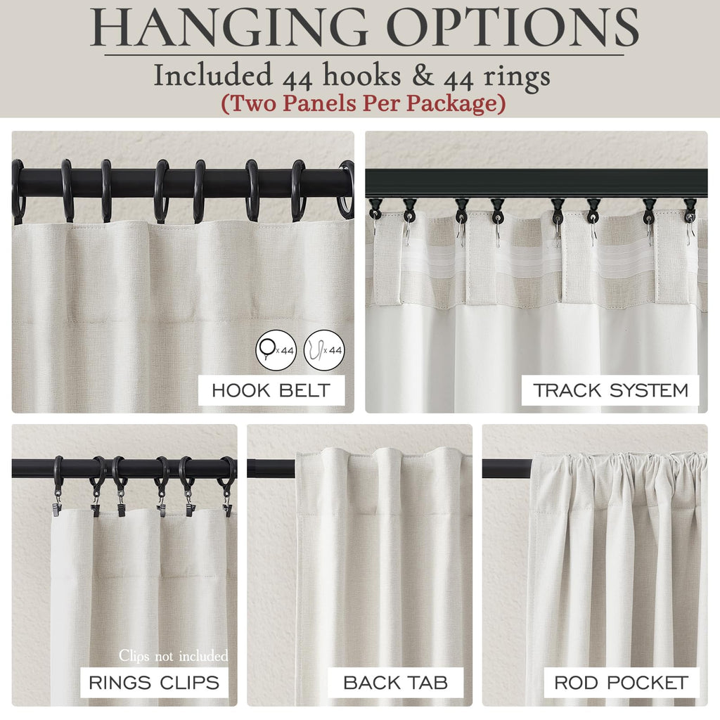 Birch Blackout Curtains 60 Inches Extra Wide Cute Linen 84 Inch Length, Boho Pleated Bedroom Cream Beige Large Window
