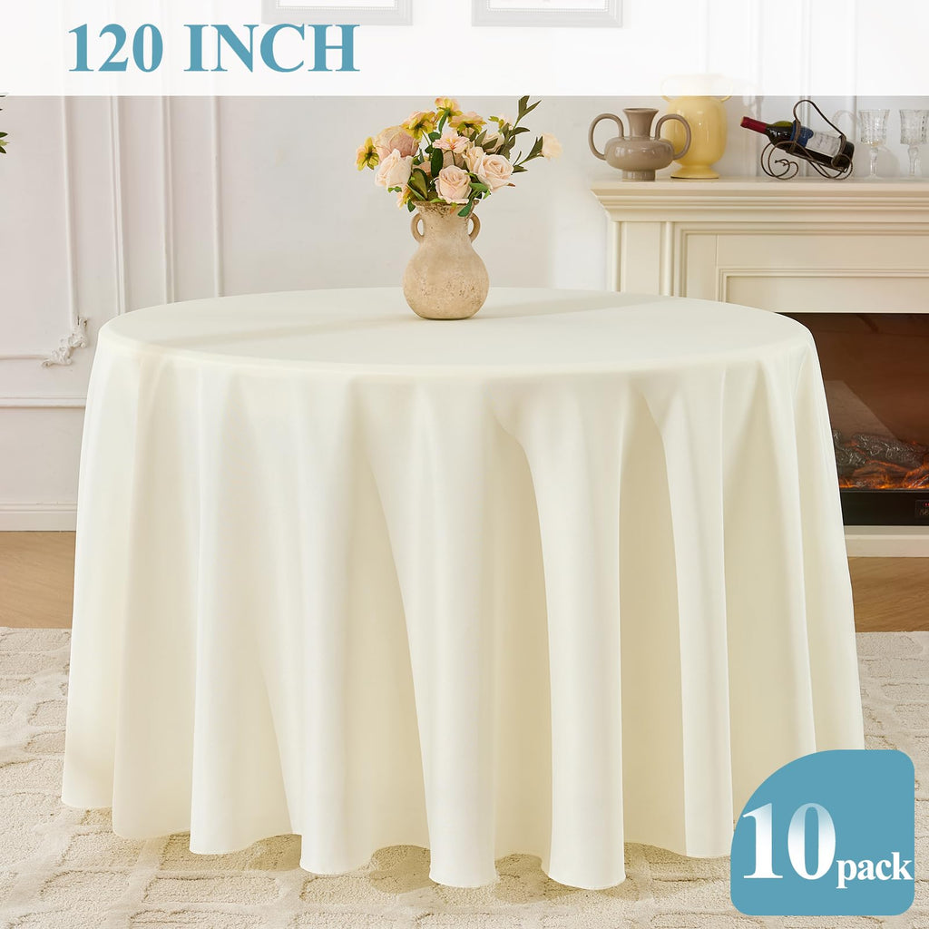 Classic Series 10 Pack 120inch Round Table Cloth Polyester, Ivory