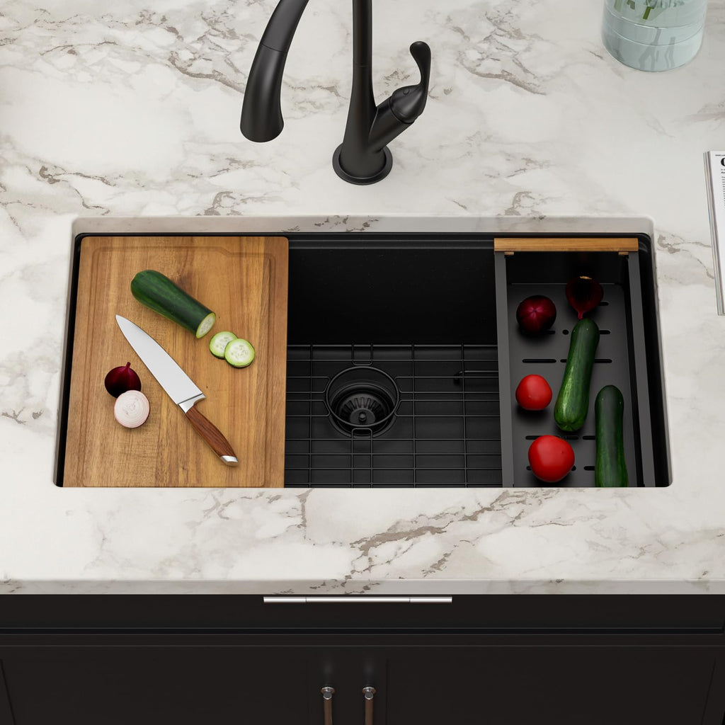 32 Inch Black Undermount Granite Composite Kitchen Sink