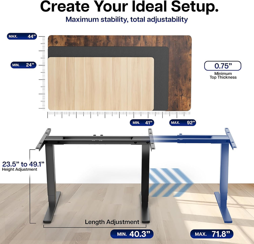 Black Dual Motor Standing Desk Frame, DESK-EV02RB | Electric, For 40 to 84 in Table Tops, Holds 220 lbs, 3-Stage