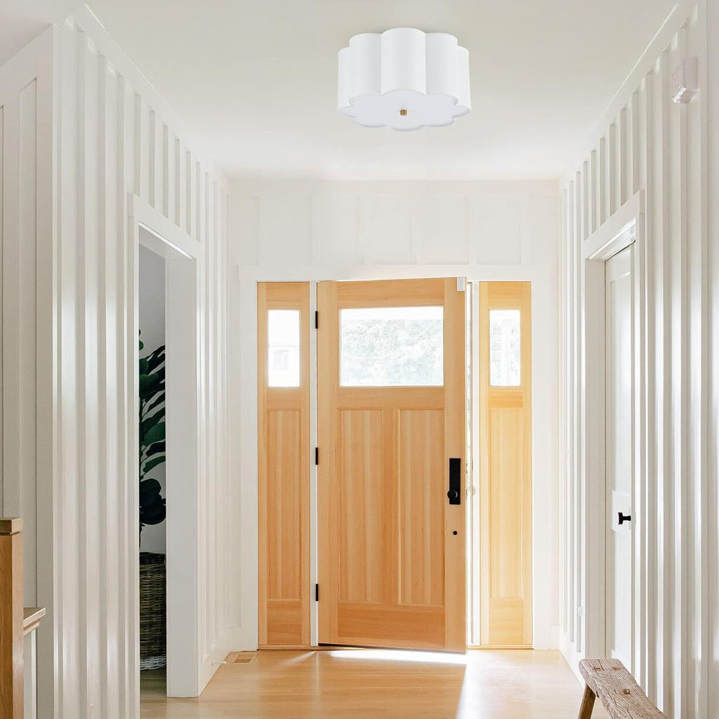 Semi Flush Mount Ceiling Light Fixture, Modern Close to Ceiling Lamp with Cream White Fabric Drum Shade Kids Room