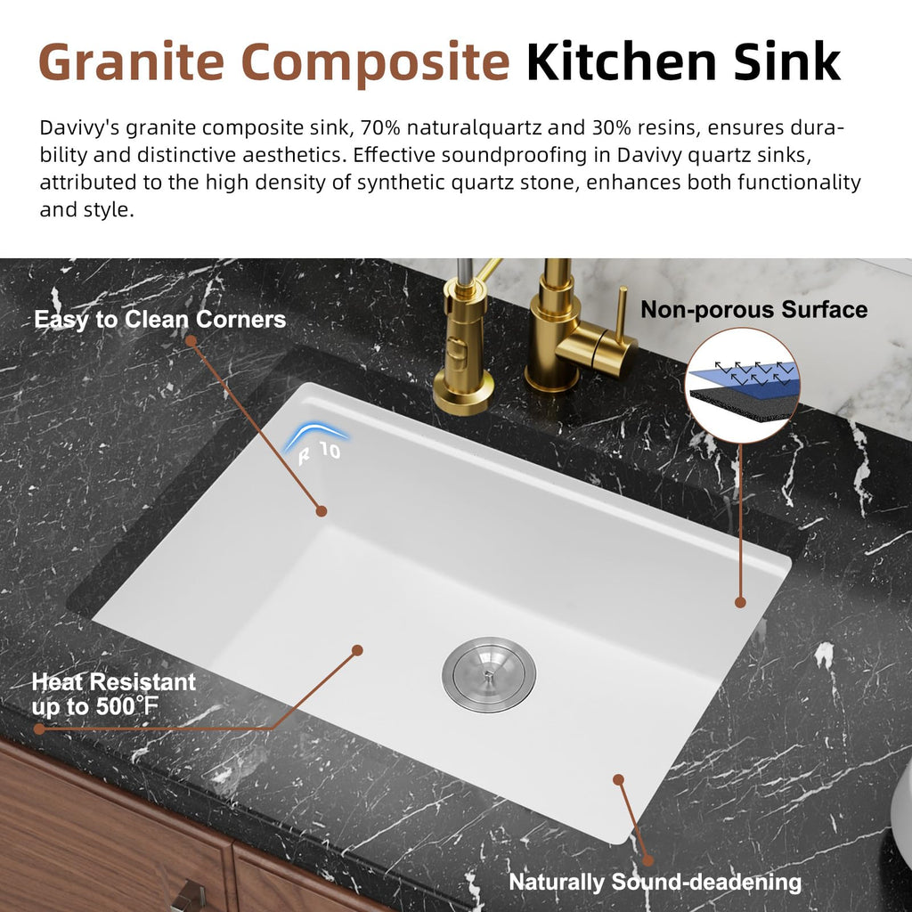 27 Inch White Undermount Granite Kitchen Sink Workstation