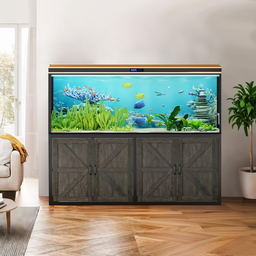 125-150 Gallon Fish Tank Stand with Power Outlet & Cabinet, Grey