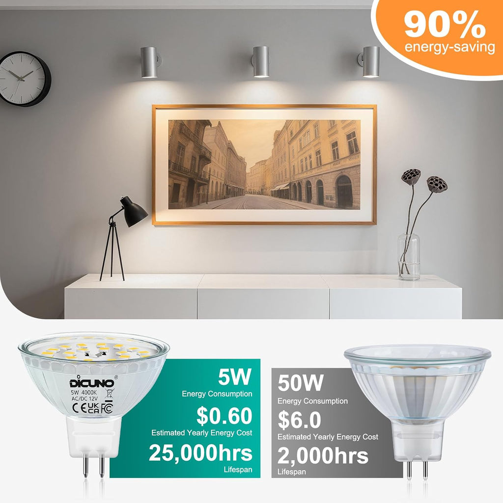GU5.3 LED Bulb, 50W Equivalent, Natural White 4000K, 670LM