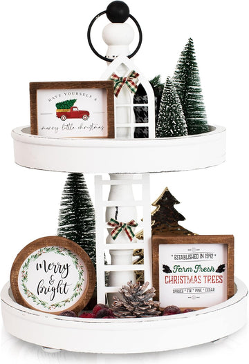 The Ultimate Farmhouse Christmas Tiered Tray Decor Set - Beautiful Year Round Seasonal & Halloween Holiday Decoration