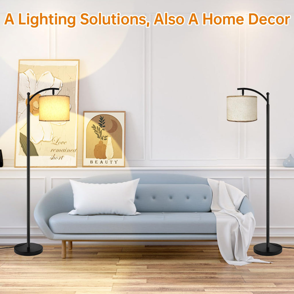 LED Floor Lamps, 12W Modern Arc Floor Lamp with Remote & Adjustable Linen Lampshade, 12 Color Temperature