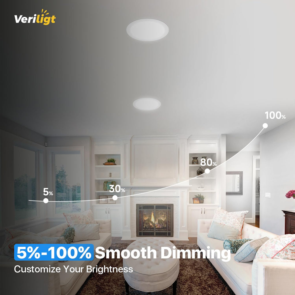 8 Inch LED Recessed Light, 5CCT, 1600LM, 18W, 6 Pack