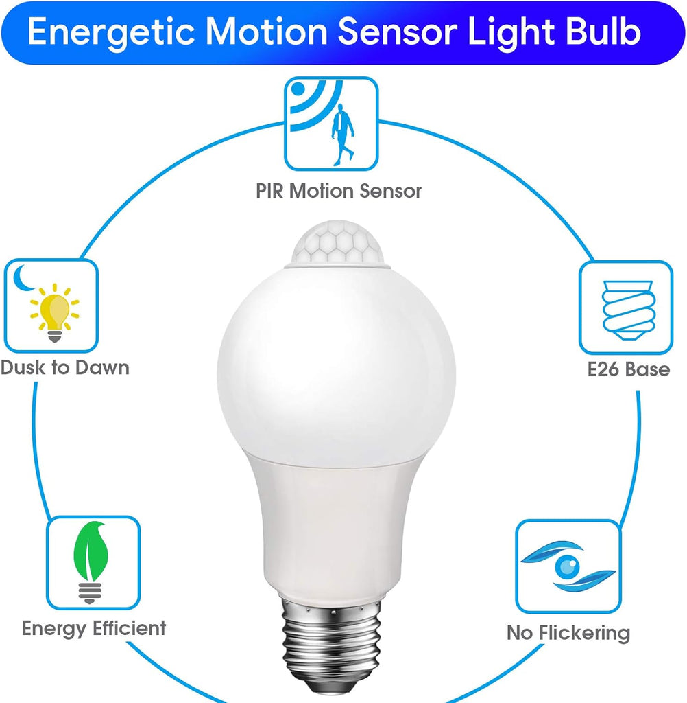 Energetic Motion Sensor Light Bulb, 60 Watt Equivalent (8.5W), Indoor/Outdoor Automatic Activated by Motion, A19