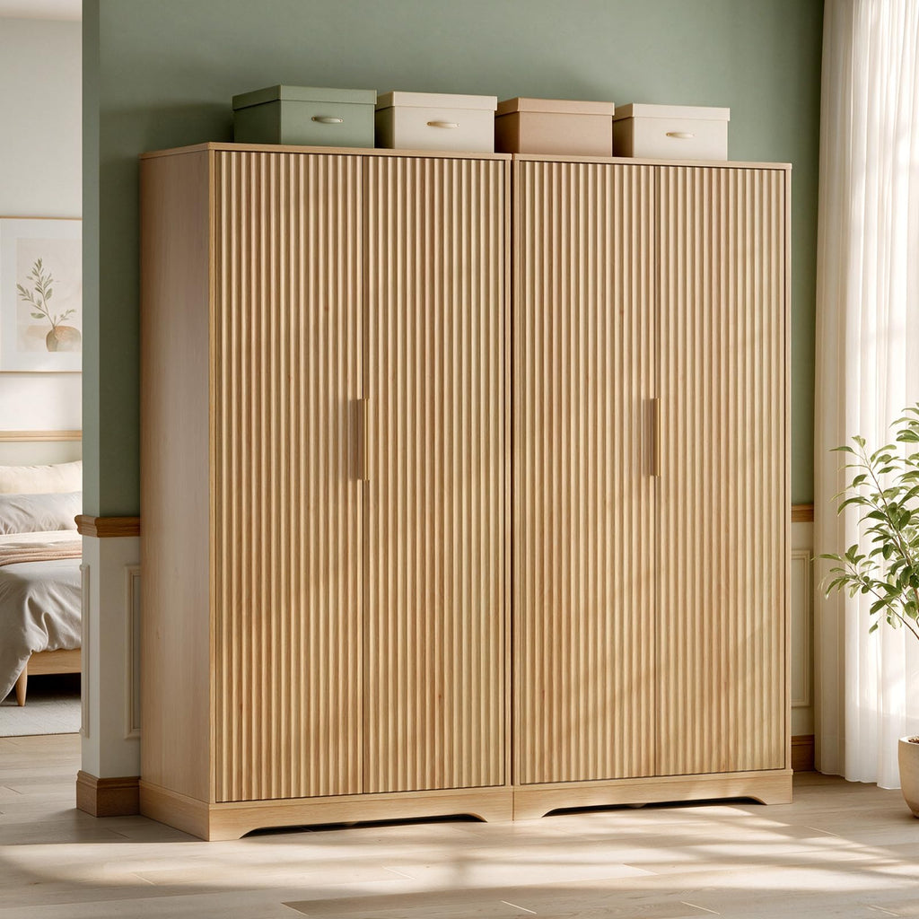 Armoire Wardrobe Closet with Doors, Fluted Wardrobe Armoire, Wooden Closet