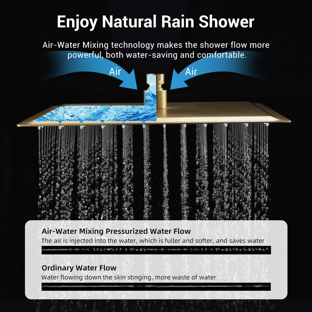 Thermostatic Dual Rainfall Shower System Brushed Gold Shower Fixtures