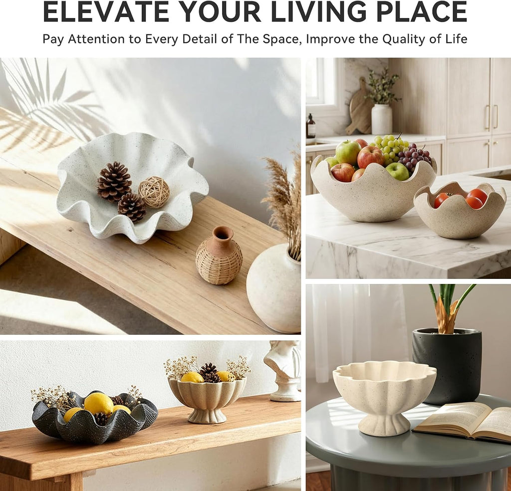 Pedestal Decorative Bowl Home Decor - 7.9" Morden Resin Decorative Fruit Bowl Counter, Chic Ruffle Bowl Centerpiece