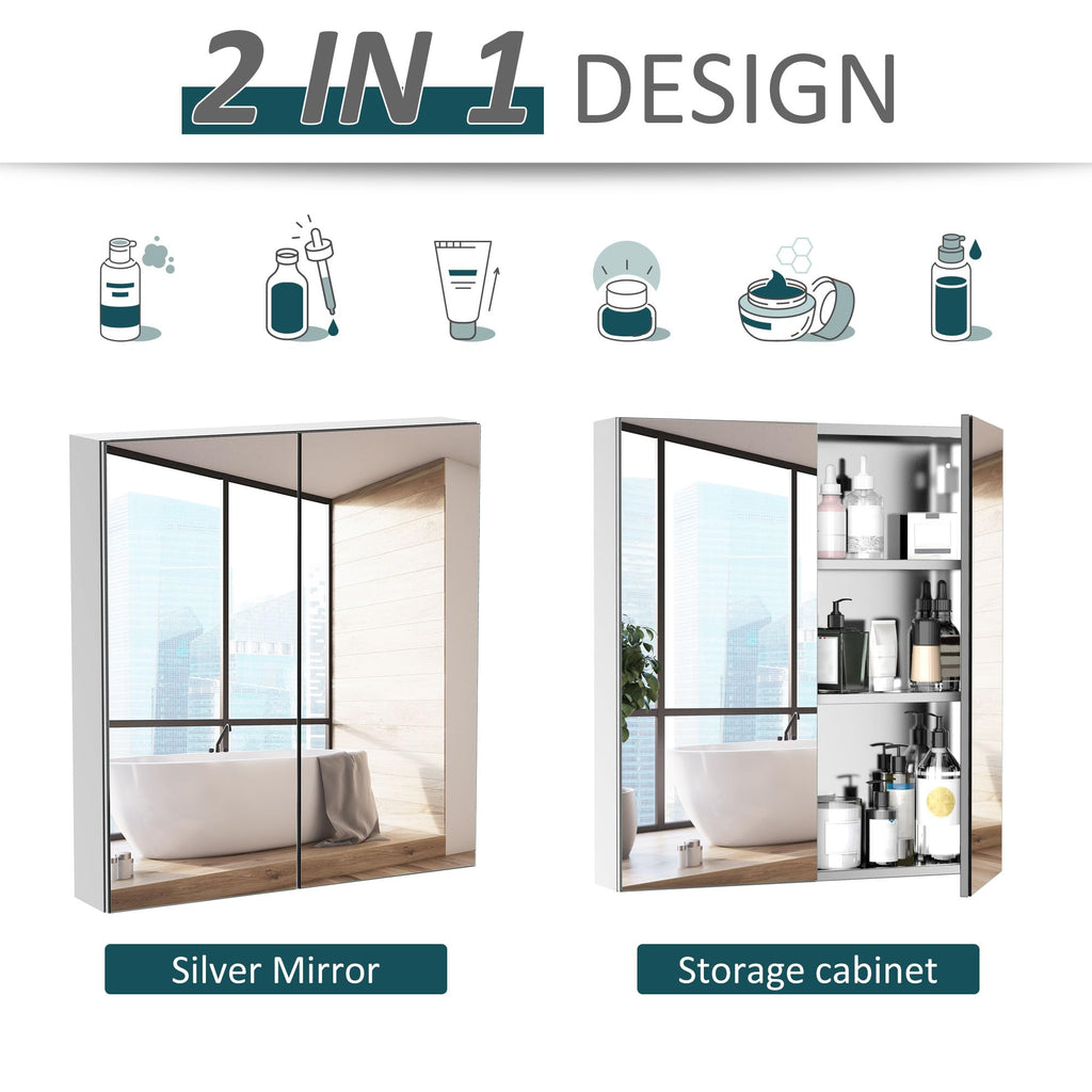 Bathroom Mirrored Cabinet, Stainless Steel Frame, 24"x26", Silver
