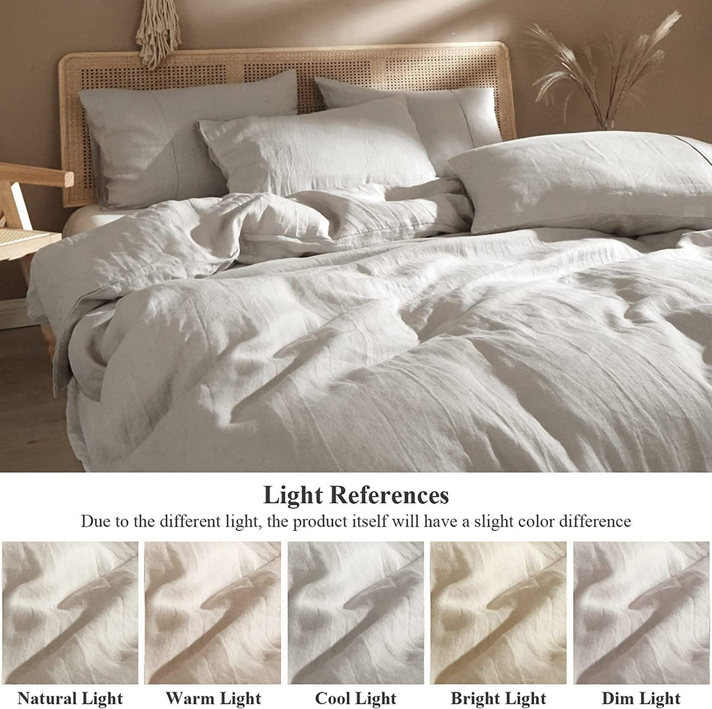 Pure Linen Duvet Cover, 100% Washed French Flax 3 Pieces