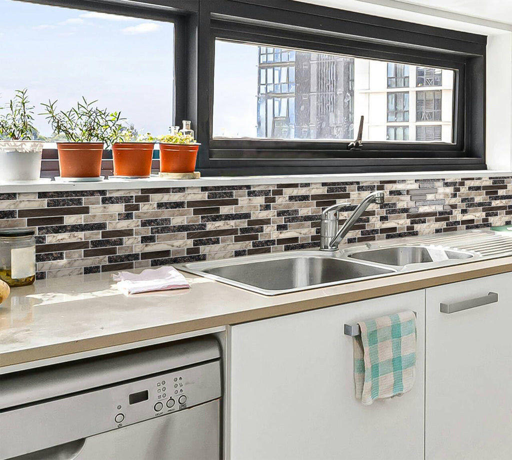 Peel and Stick Backsplash 3D Self Adhesive Wall Tile Brown 10 Sheet