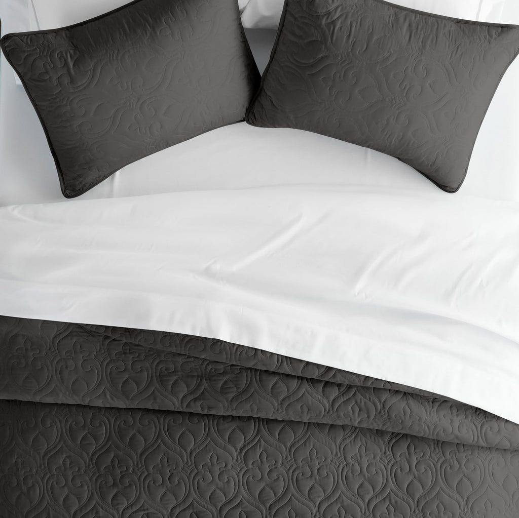 Classic Quilt Coverlet Soft Set in Damask Stitching - King/Cal-King Gray