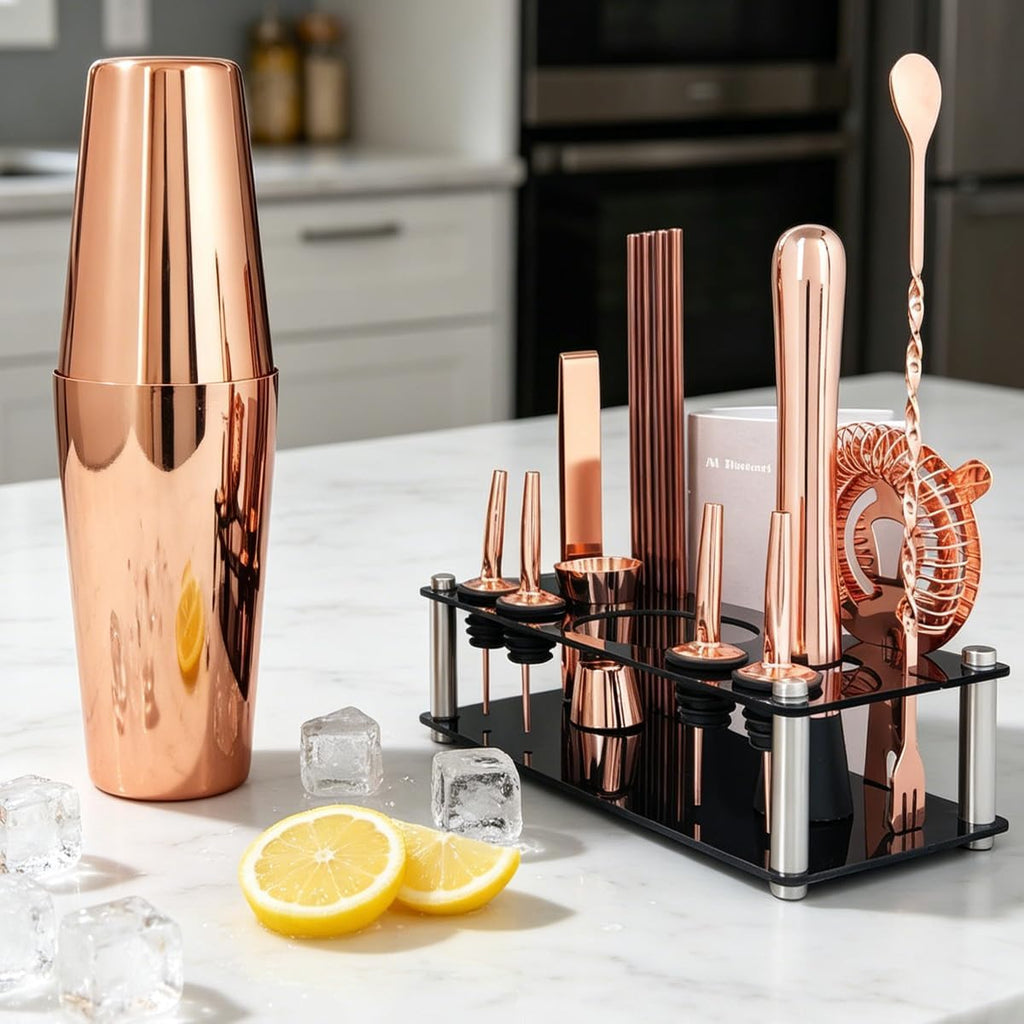 Professional Cocktail Shaker Set with Stand Cocktail Recipes, 15-Piece 750/600ml Bartender Kit, Bar Sets Bartending - Set of 15