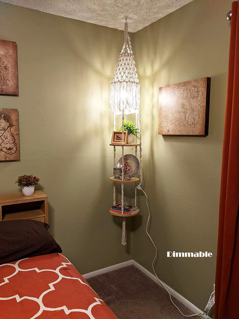 Boho Plug in Pendant Light Hanging Light with Plug in Cord, Dimmable Switch Hanging Lamp Macrame Lamp Shade and Plant