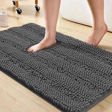 Bathroom Rug 20"x32", Soft Absorbent Chenille Bath Rug, Gray