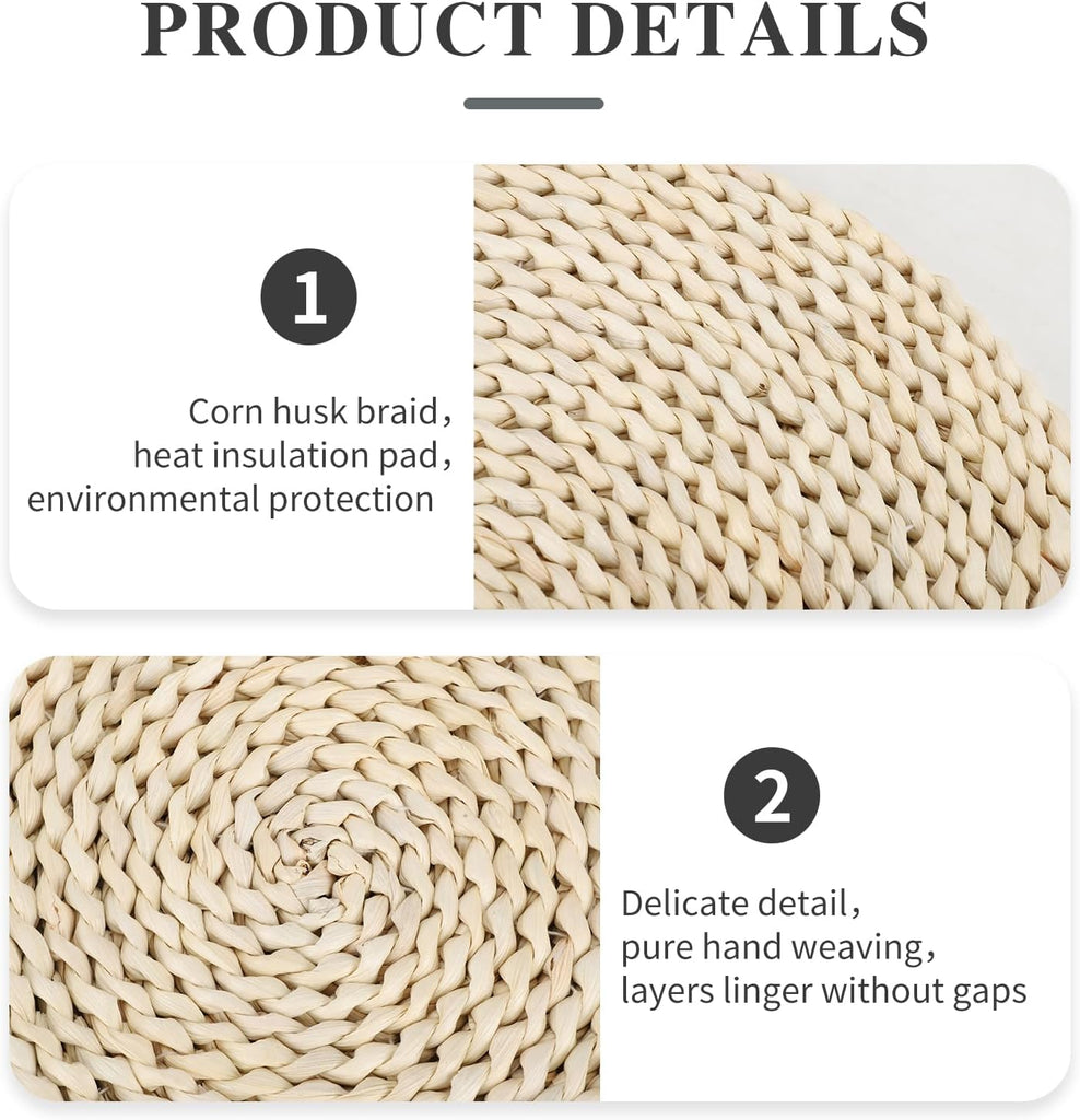 YRMT Round Woven Placemats Corn Husk Woven Placemat Braided Straw Water Hyacinth Place Mats for Dining - Set of 6
