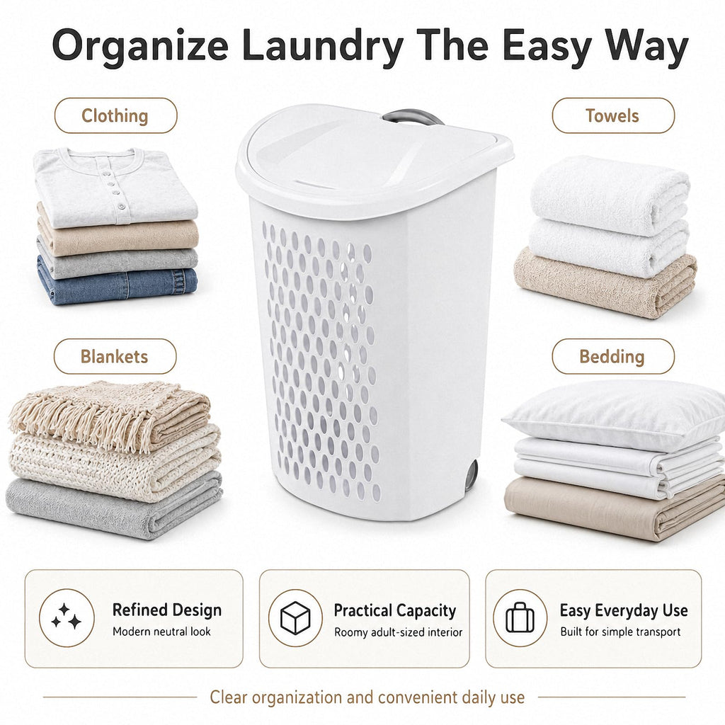 135L Wheeled Plastic Laundry Hamper, Ultra Wheeled Clothes Laundry Basket
