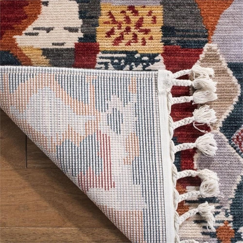 Farmhouse Collection Orange / Navy FMH853P Boho Moroccan Tribal Tassel Area Rug