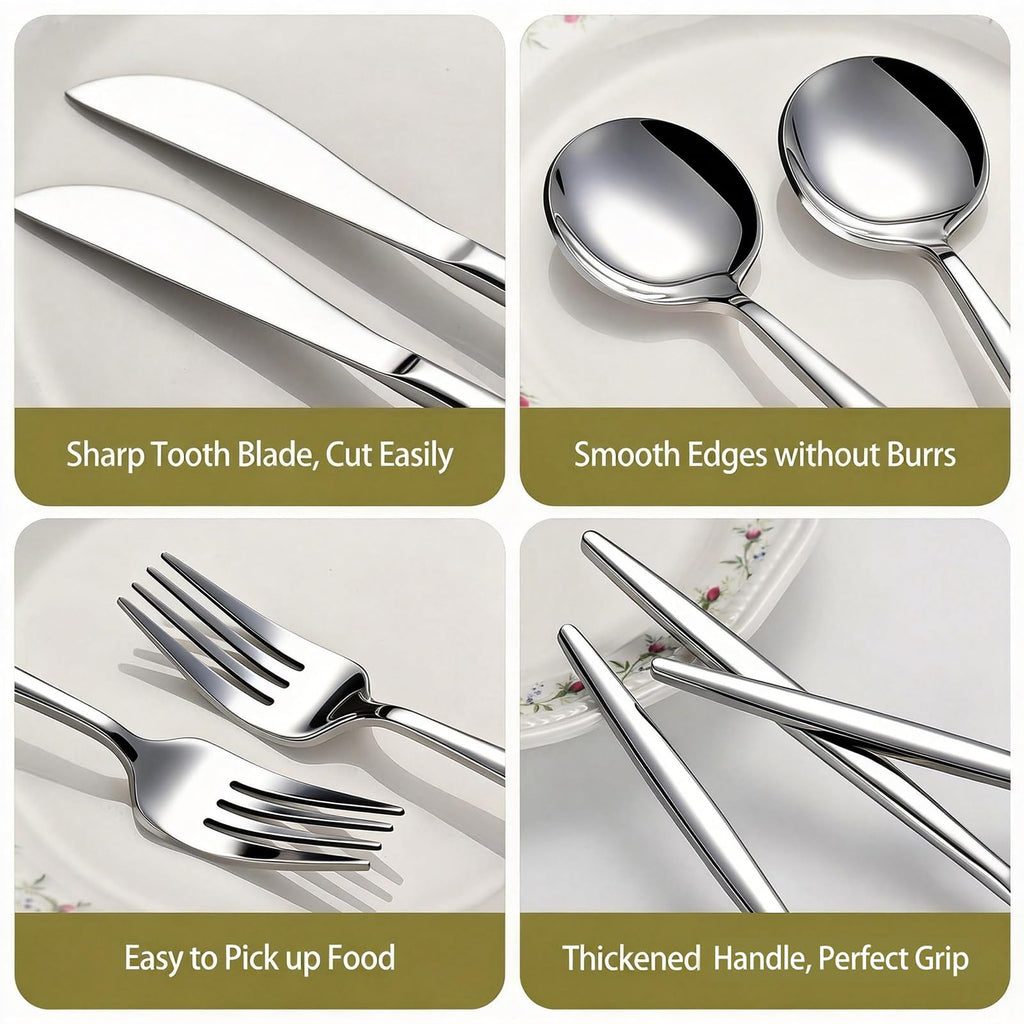60-Piece Silverware Set for 20, Food Grade Stainless Steel Flatware Set with Thickened Forks Spoons Knives, Mirror