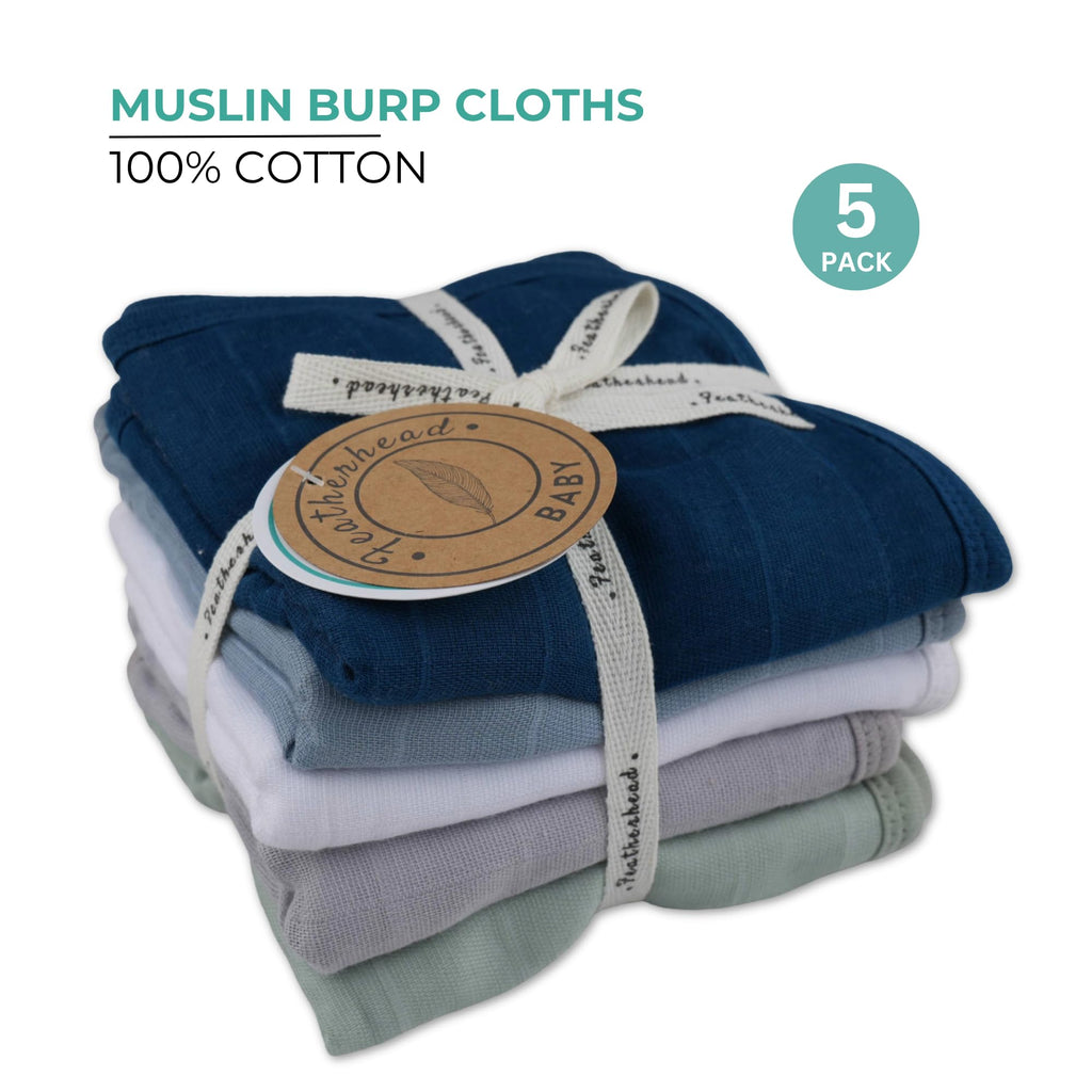 5 Pack Muslin Baby Burp Cloths for Boys & Girls, 22" X 11", Premium Cotton Muslin and Terry Spit up Rags, Super Soft