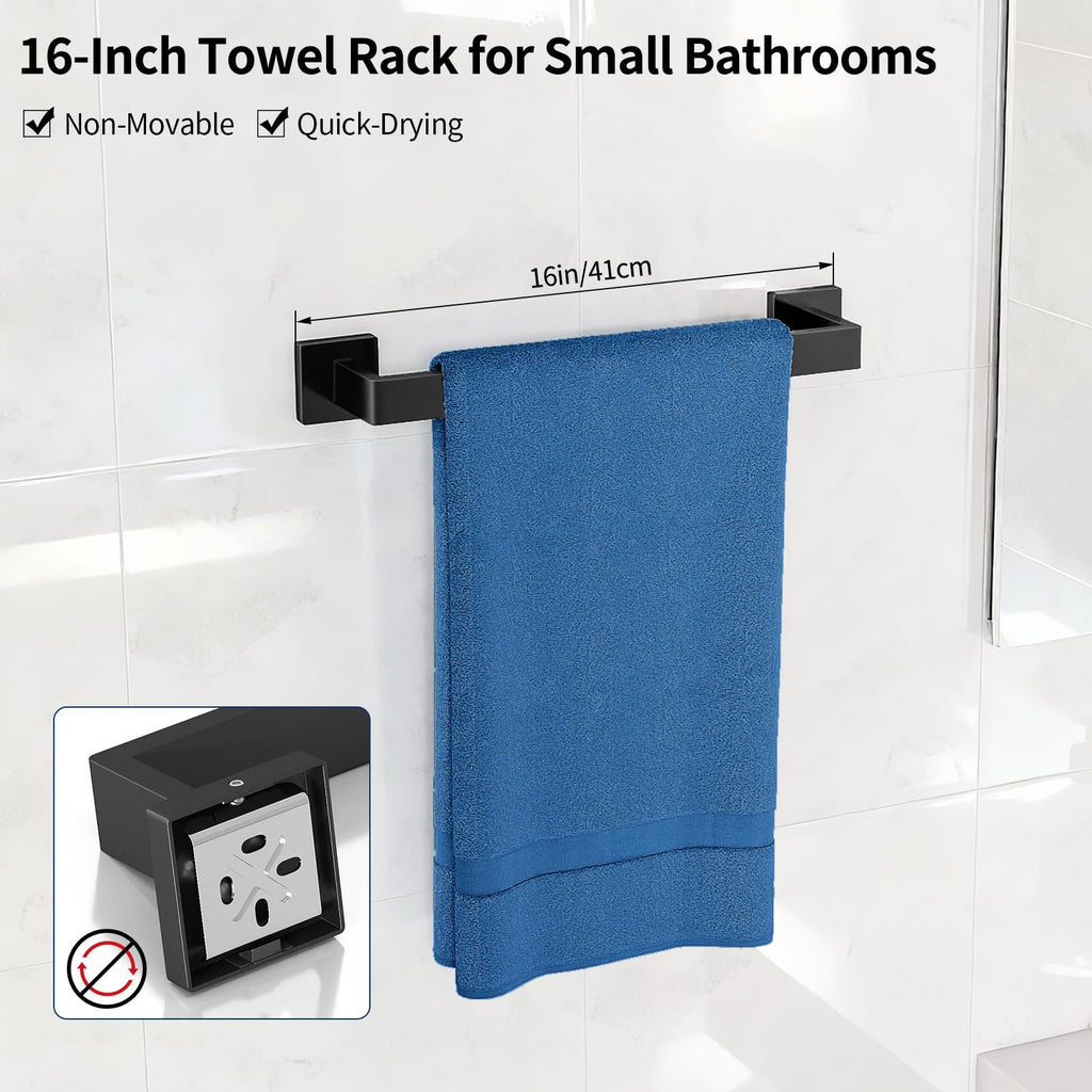 Bathroom Accessories Set Wall Mounted, 10-Piece 16In Matte Black