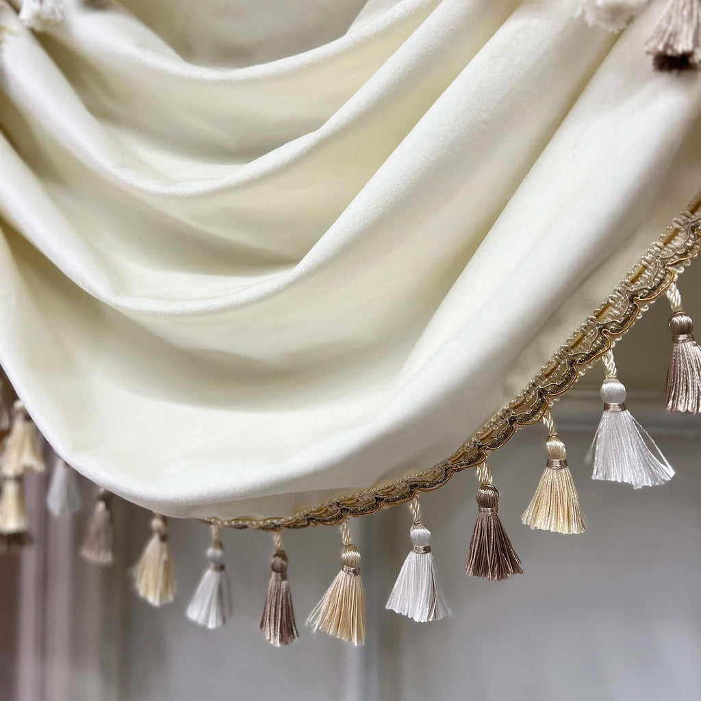 Rose Jacquard Velvet Waterfall Valances with Tassel Trim