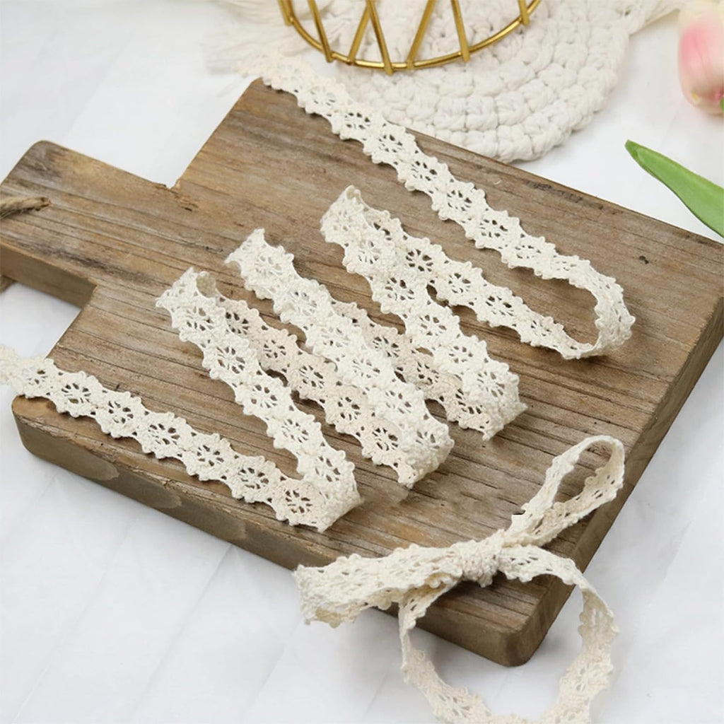 10 Yards Vintage Lace Ribbon, 0.39" Beige Crochet Lace Trim for Sewing