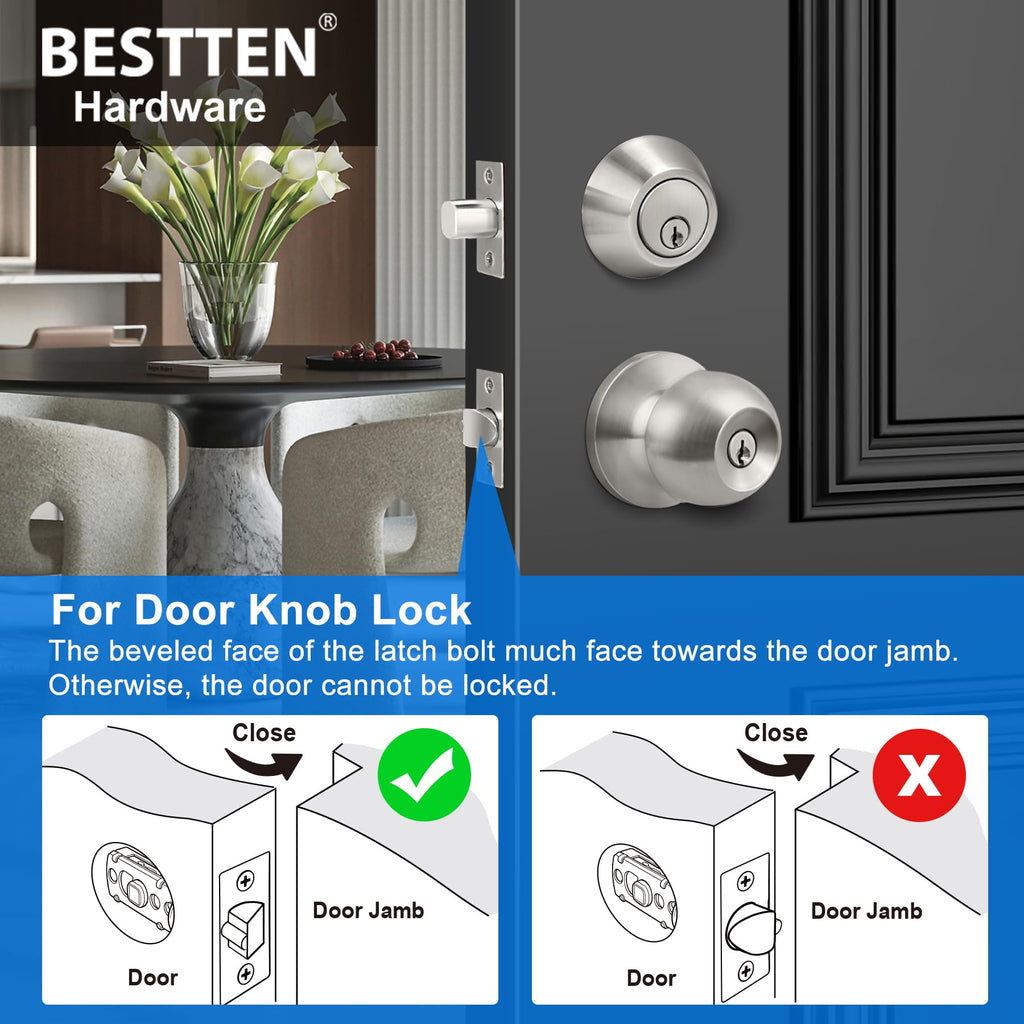 Keyed Same Exterior Door Knob and Single Cylinder Deadbolt Combo Set, Keyed Alike Entry Door Knobs with Lock and Keys