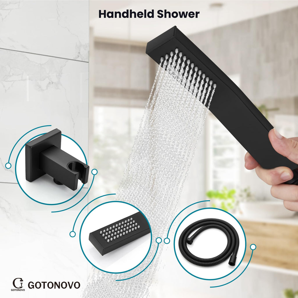 Bathtub Shower Faucet Set, 8 Inch Shower Head, Matte Black