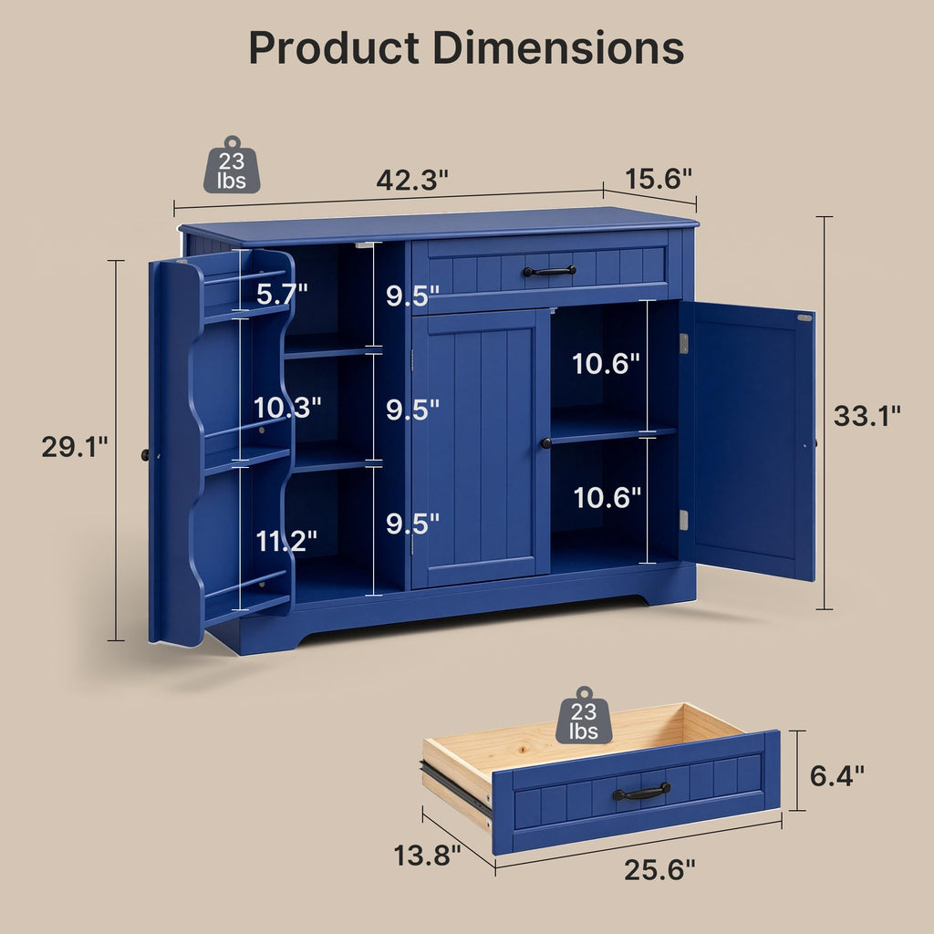 Sideboard Cabinet, Buffet Cabinet with Storage, Navy Blue