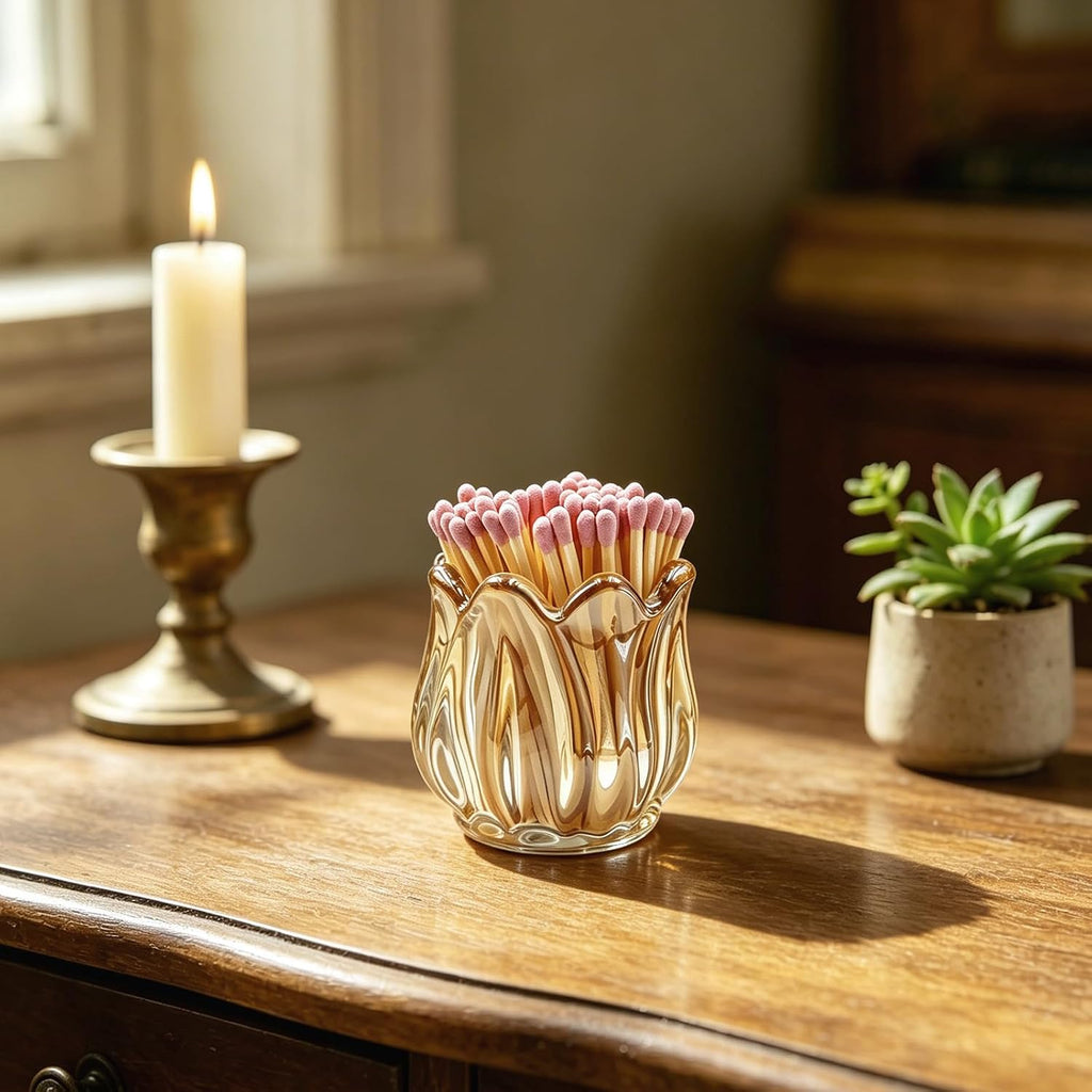Match Holder with Striker x 4 Match Jar for Candles Cute Glass Box