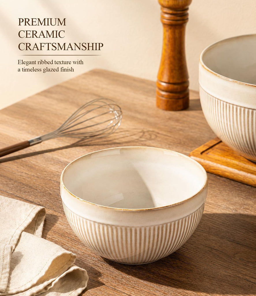 Ceramic Mixing Bowls Set of 3, Stoneware Nesting Serving Bowls | 45/90/150 oz For Prep, Baking, Serving, Gift