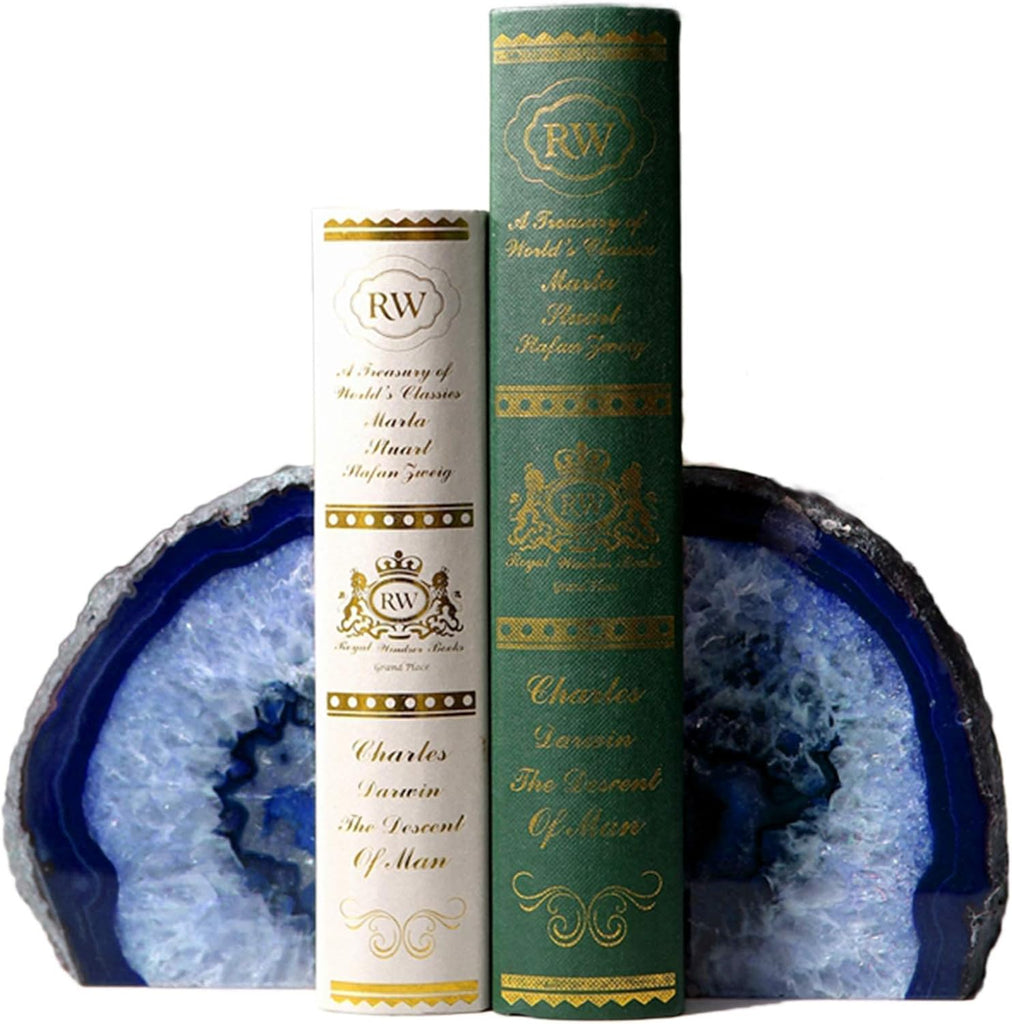 2 Pair Blue Agate Bookends & Rose Quartz Book Ends 4-6 lbs