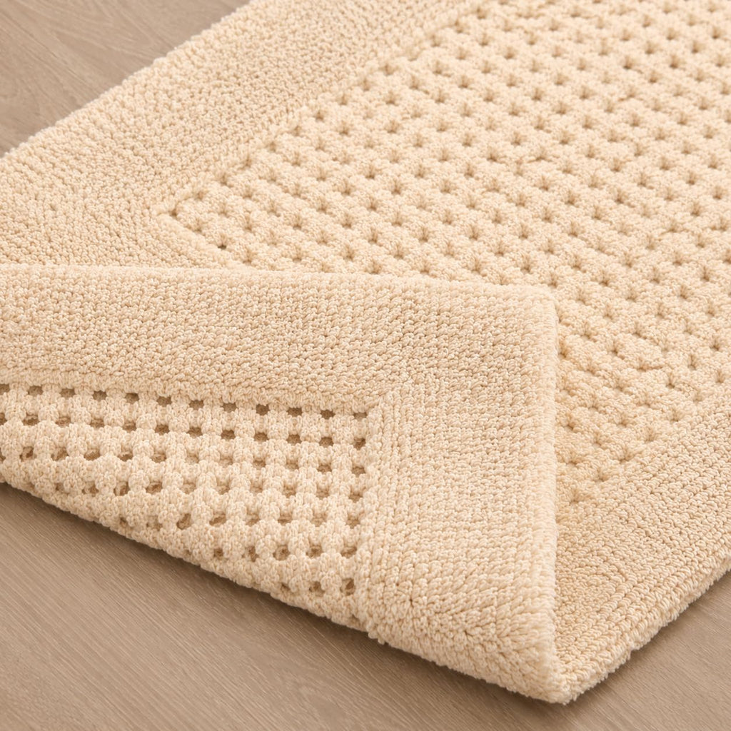 Premium Cotton Tufted Honeycomb Bath Mat Absorbent Bath Rug 21"x34" Beige