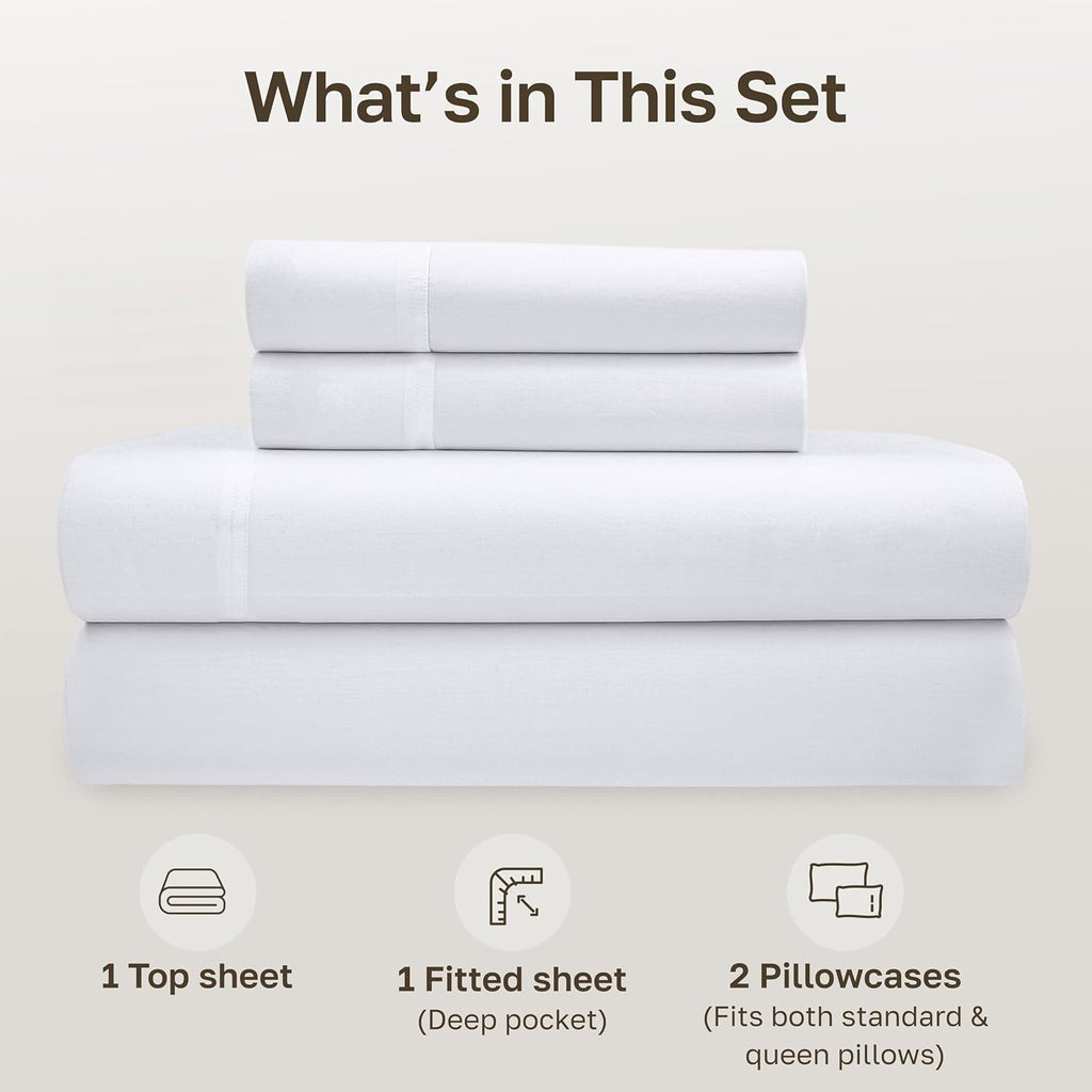 Queen Sheet Set - Soft 100% Organic Cotton Sheets with Deep Pockets, Crisp Percale, Breathable and Durable Bedding