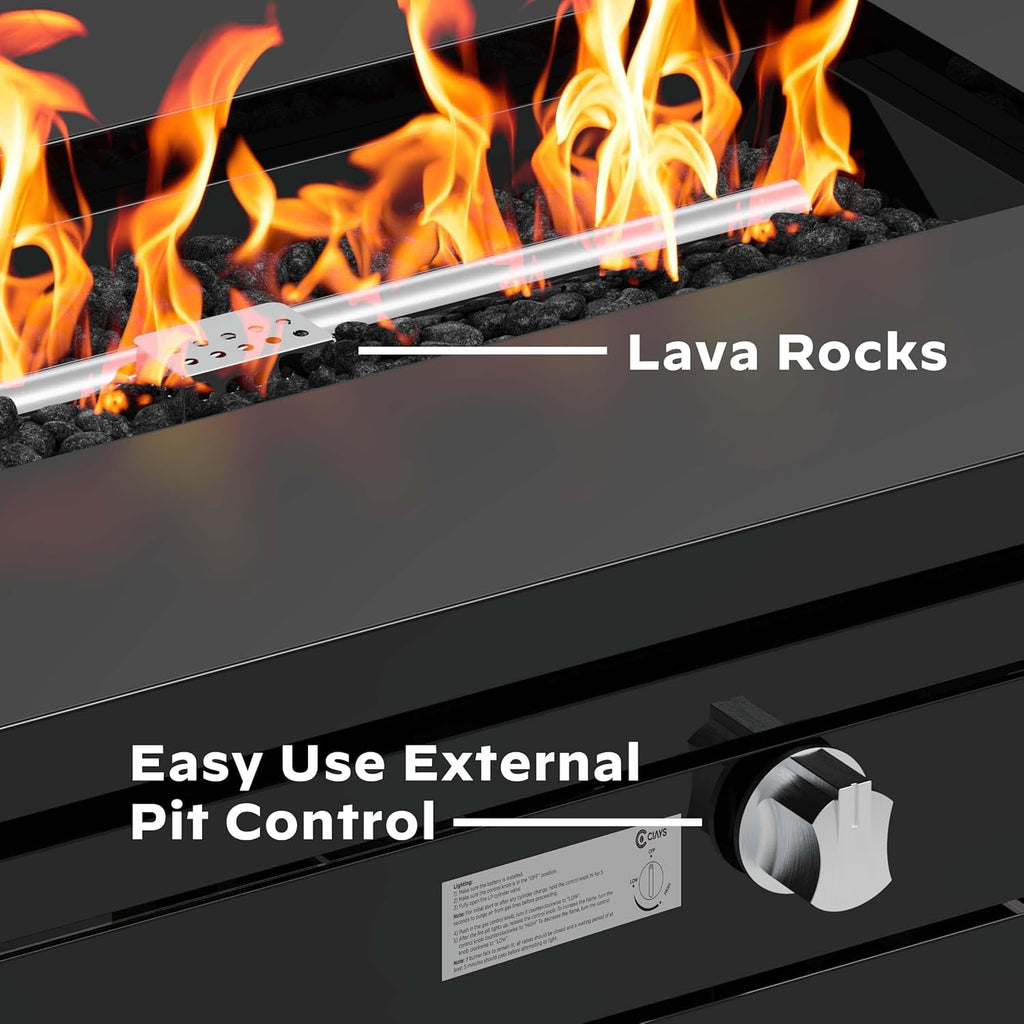 42-Inch Gas Fire Pit Table, 60,000 BTU Propane Fire Pit with Steel Lid & Lava Rock