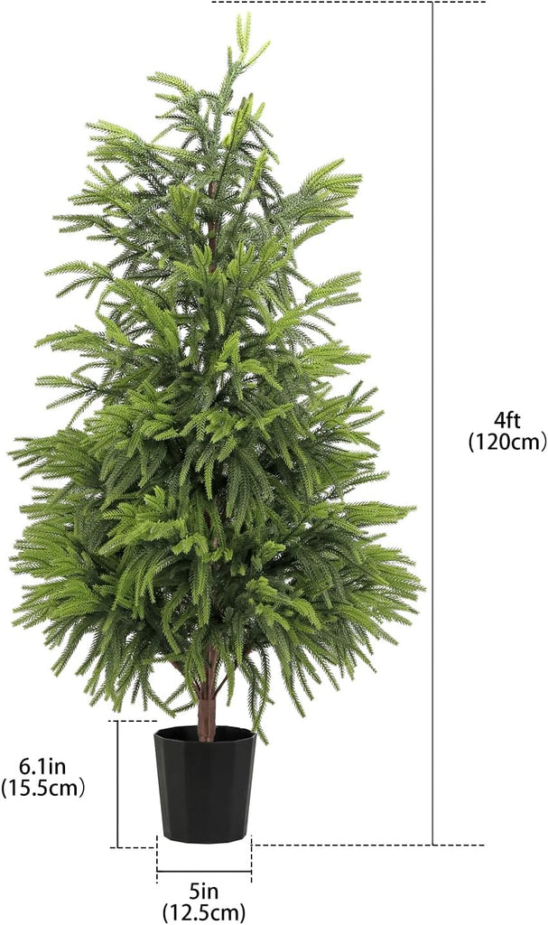 4FT Artificial Norfolk Pine Christmas Tree, Real Touch Faux Potted Tree with Pot for Indoor Outdoor Home Decor