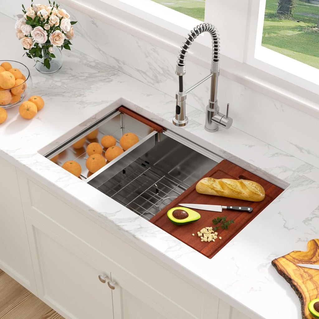 32 Kitchen Sink Undermount 32 x 19 Inch Undermount Sink Workstation | Premium 16 Gauge Stainless Steel Deep Single