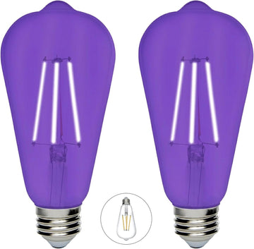 2 Pack LED Black Light Bulb, 8W ST64 E26 Blacklight Bulb Level 385-400nm, Body Paint, Glow in The Dark LED Light Bulb