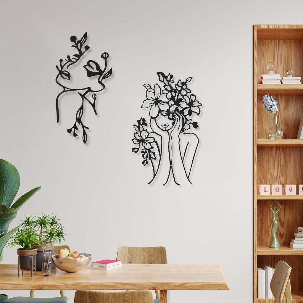 Metal Wall Art Decor Minimalist Abstract Woman Single Line Drawing Wall Art Female Home Decor Hanging Art Print - Set of 4