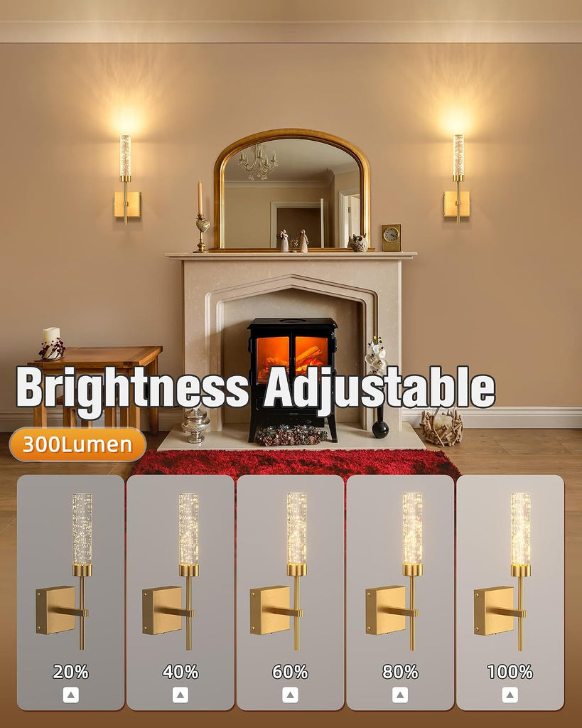 Crystal-Inspired Bubble Wireless Wall Sconces, 10000mAh Battery Operated Wall Sconces Set of 2, 3 Color Temps