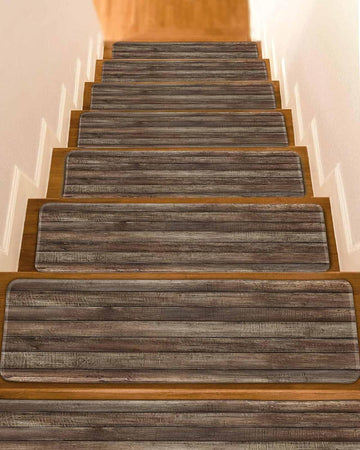 Brown Wood Grain Stair Treads Realistic Wooden Board Texture Farmhouses Indoor Non Slip Peel and Stick Stair Treads
